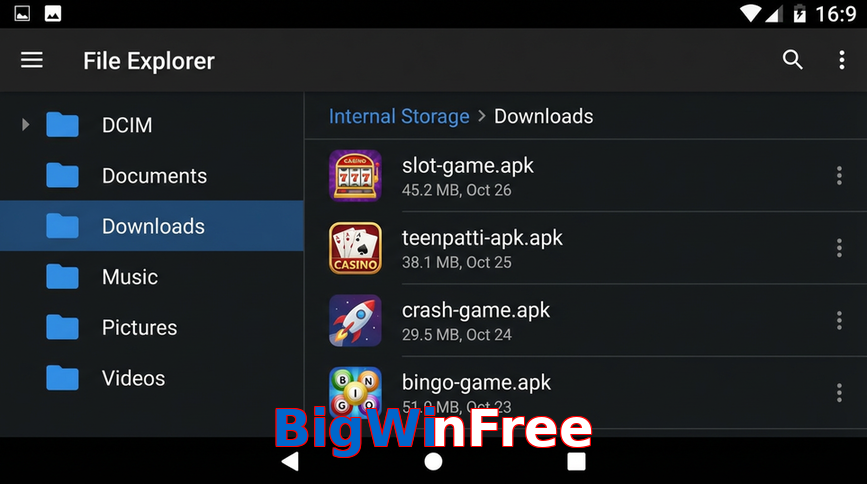 Main screen of BigWinFree gameapk page for PK players
