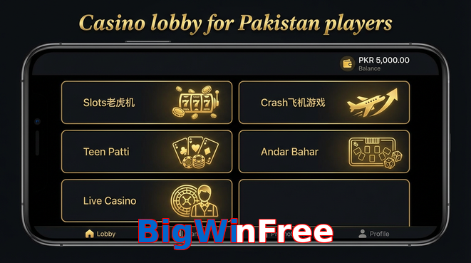 Lobby view of BigWinFree for Pakistan users